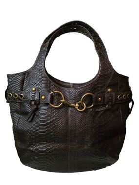 RARE Coach Ergo Python Leather Hobo Bag Chocolate Brown Brass Whipstitch Studded
